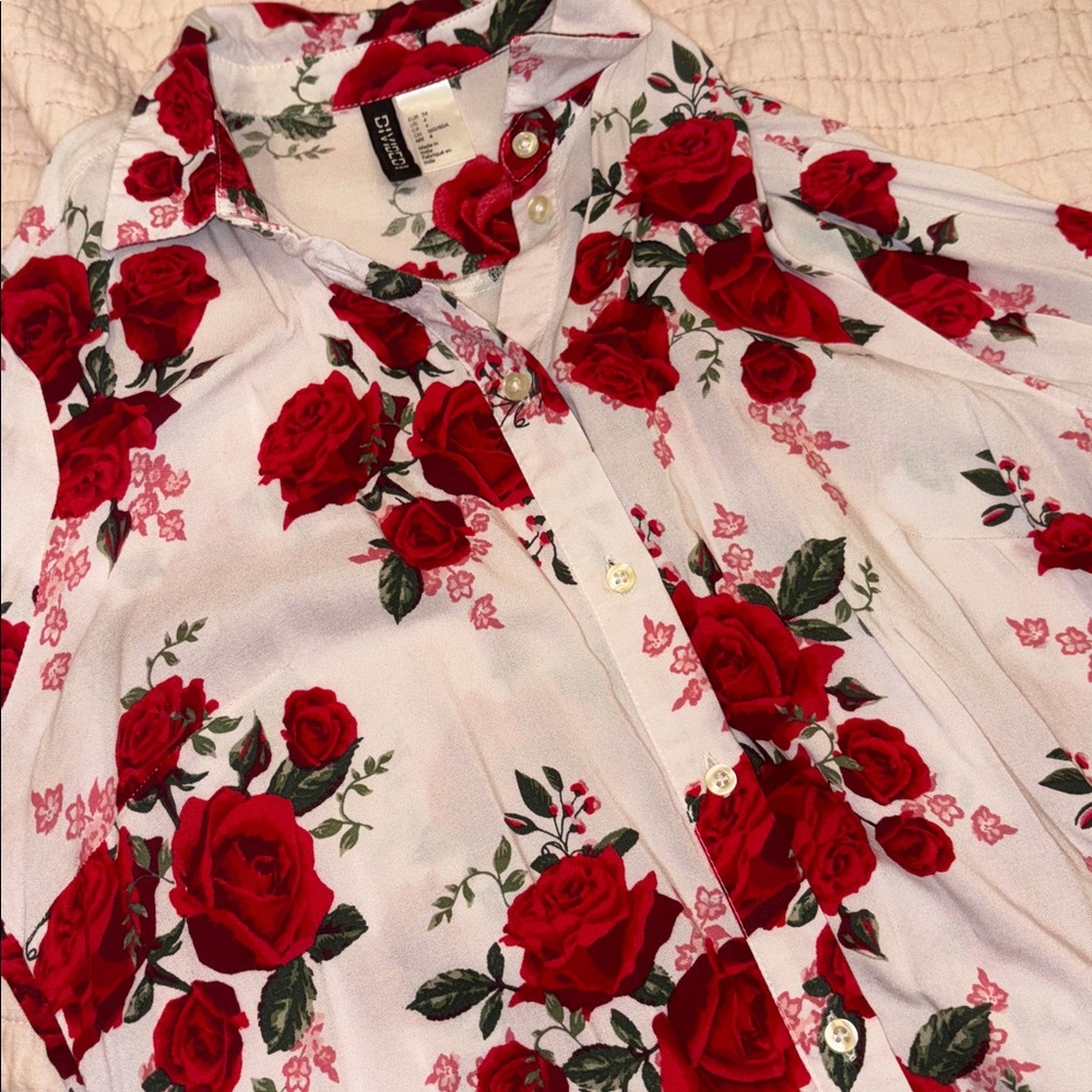 Divided Red Floral Blouse